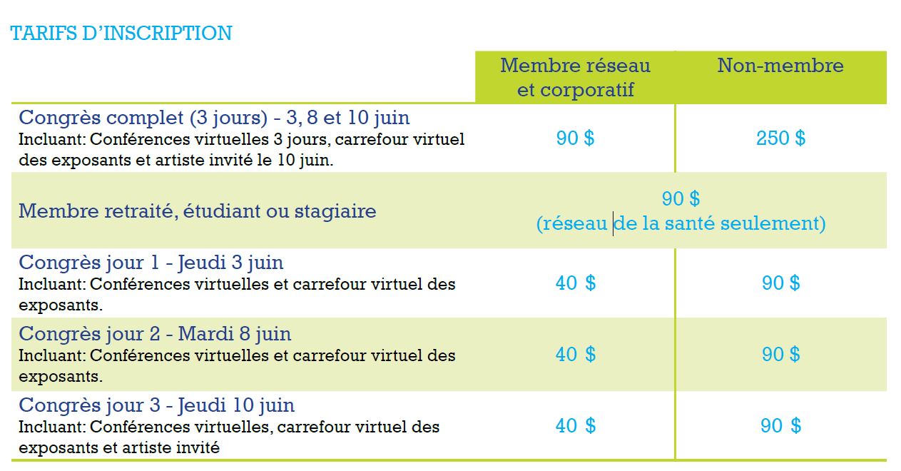 Tarifs d'inscription